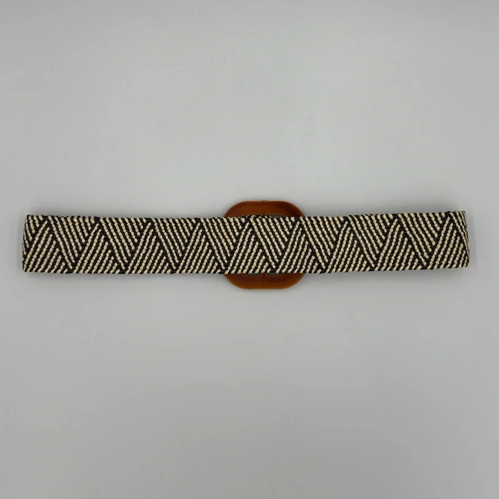 Women's Elastic Braided Straw Web Belt with Square Buckle One Size Fits Most